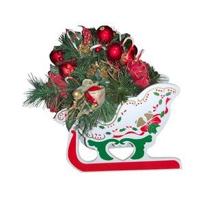 Wood Santa sleigh with Artificial Arrangement Centerpiece vintage
